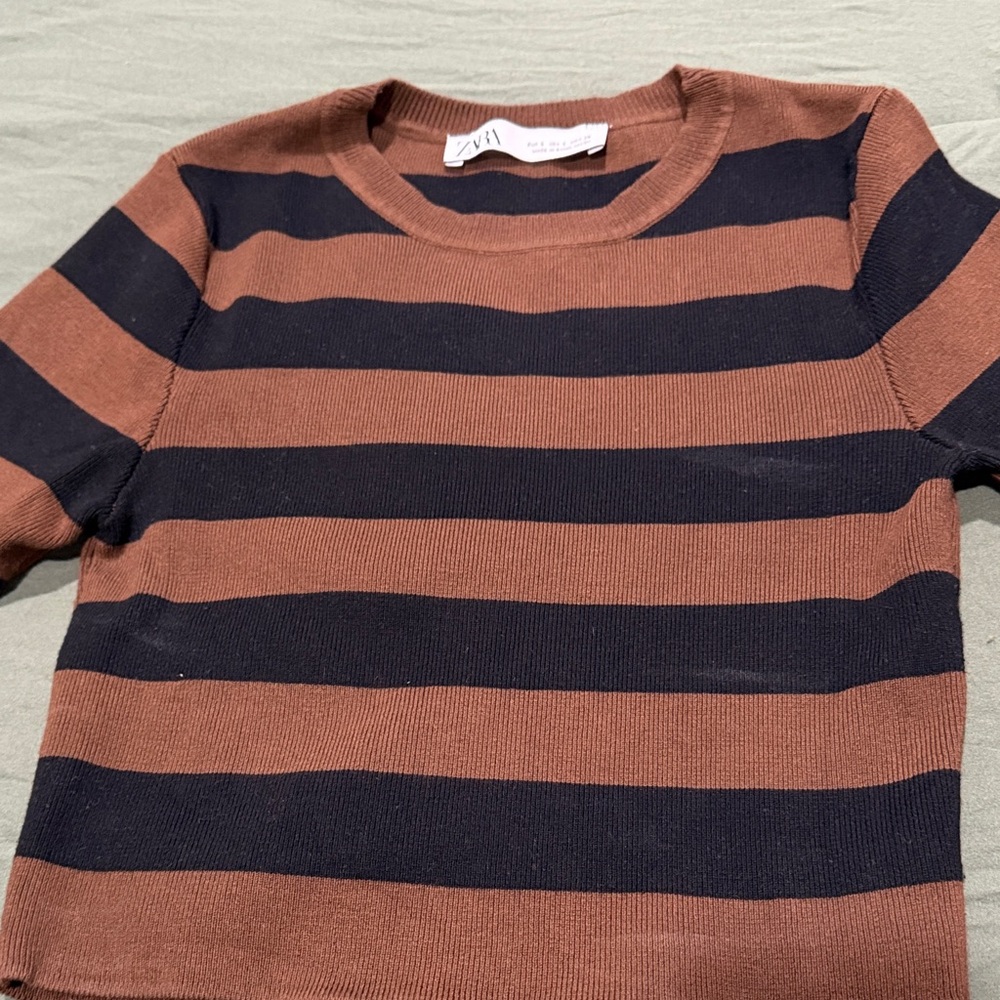 Zara Kids Brown and Black Striped Sweater